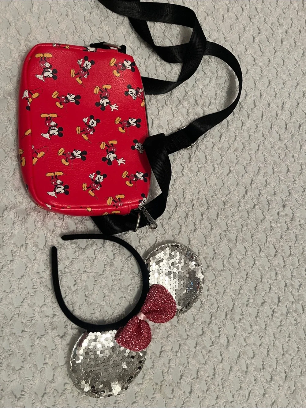 Disney Red Mickey Pattern Crossbody Bag with Sequin Minnie Ears Headband